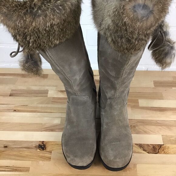 SAUTE mouton LOULOU long boots tan beige suede boots wedge platform rabbit fur - Picture 5 of 16